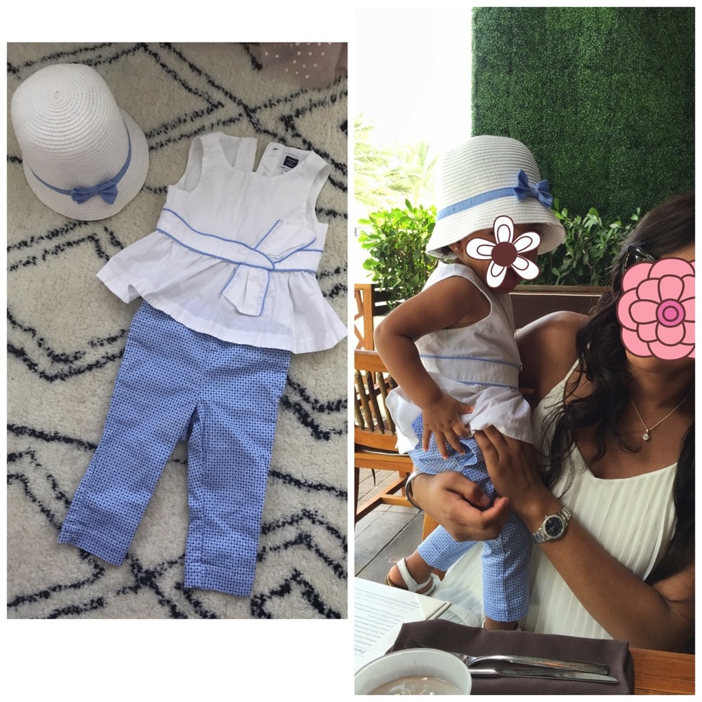Blouse with matching trousers and hat