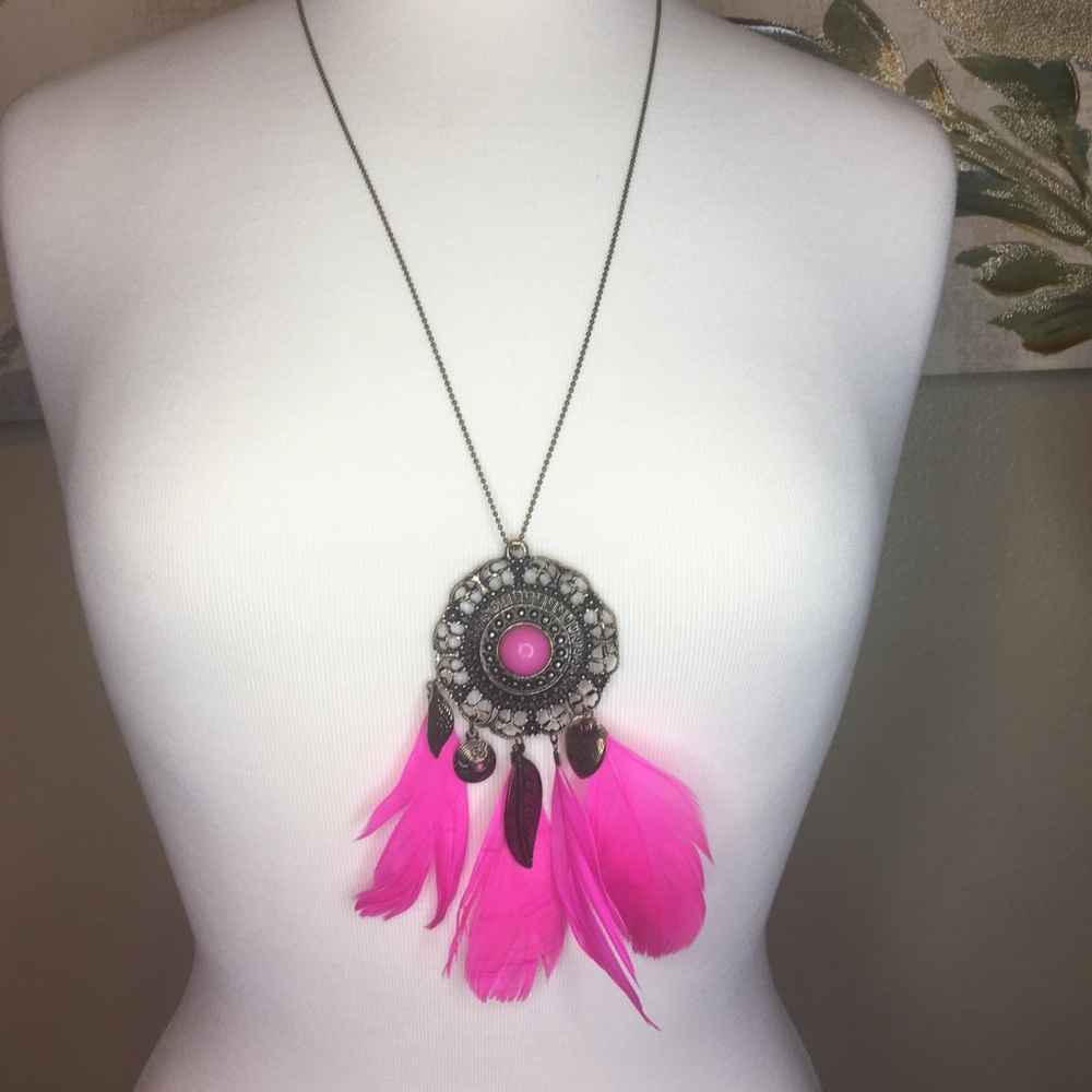 Pink feather necklace
