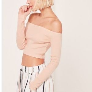 Nude ribbed long sleeved crop top