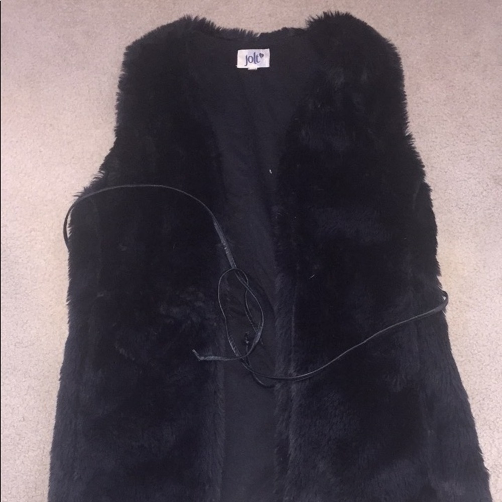 BLACK FAUX FUR LONG VEST SIZE L