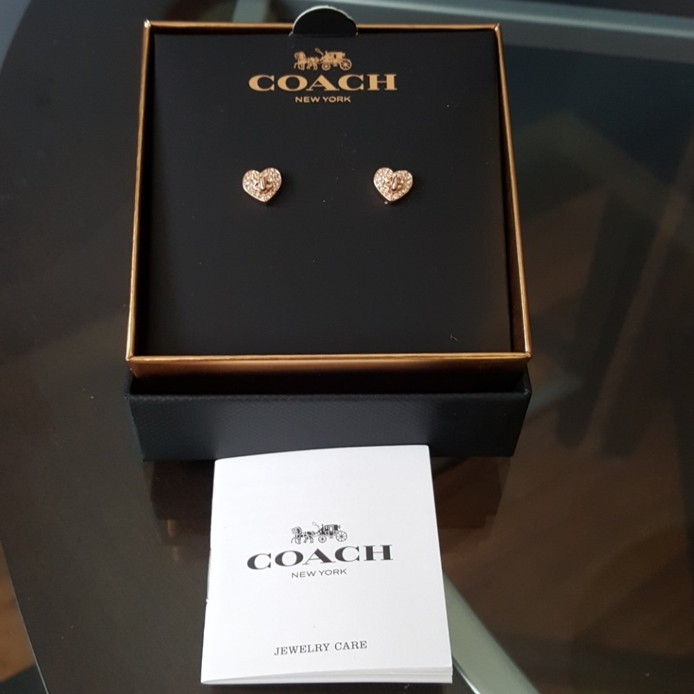 New Coach RoseGold Turnlock Heart Stud Earrings - Picture 3 of 4