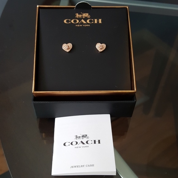New Coach RoseGold Turnlock Heart Stud Earrings - Picture 3 of 4