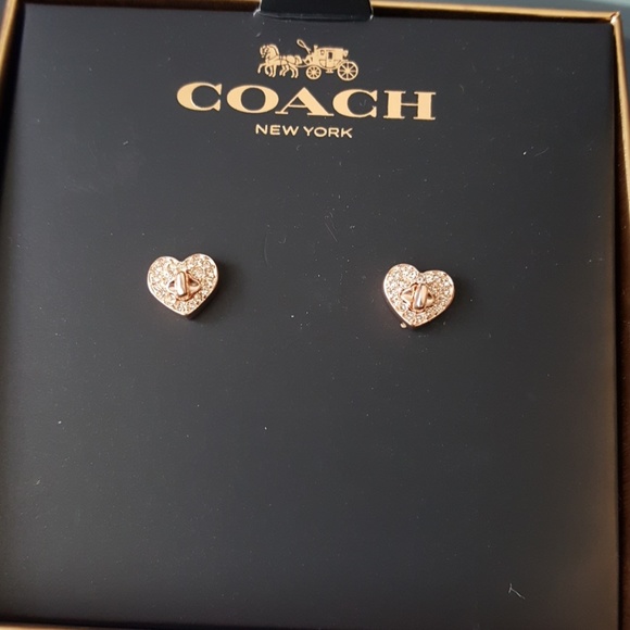 New Coach RoseGold Turnlock Heart Stud Earrings - Picture 2 of 4
