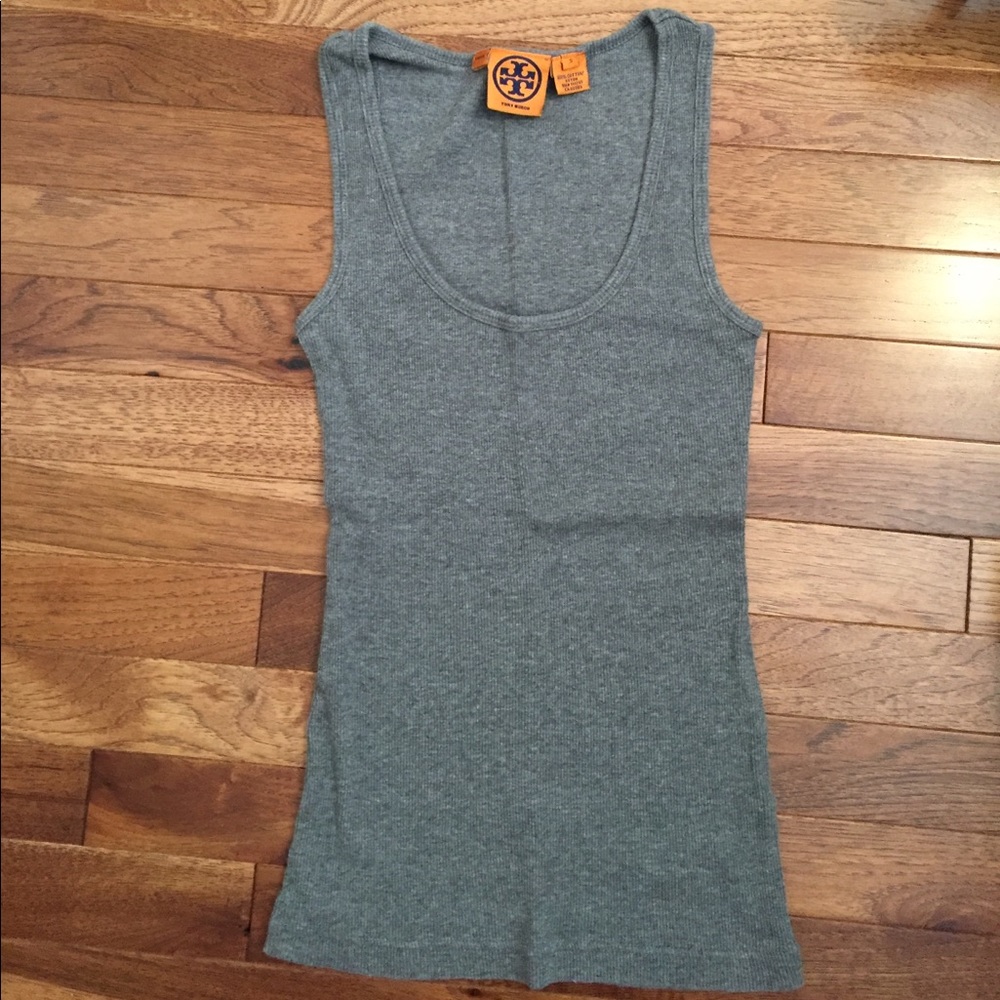 Tory Burch Grey Plain Cotton Thick Strap Tank