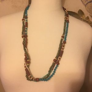 Multi-colored wood and bead necklace