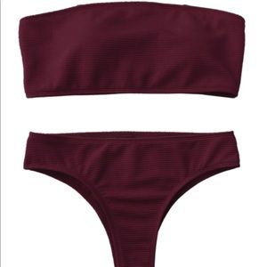 Textured high leg bandeau bikini