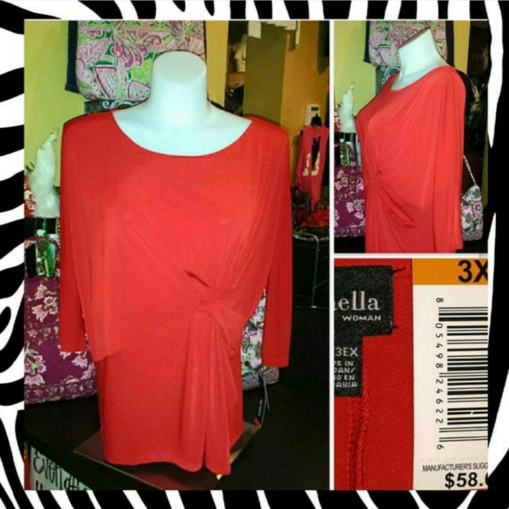 🔮NWT RED SILKY SEXY PLEAT DRAPE DRESS BLOUSE 3XL