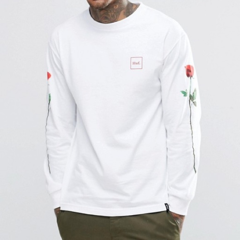 HUF Long Sleeve Tee With Rose Sleeve