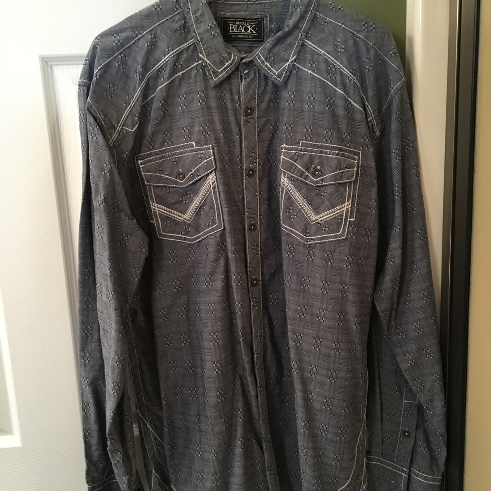 Buckle Black l/s button up for men