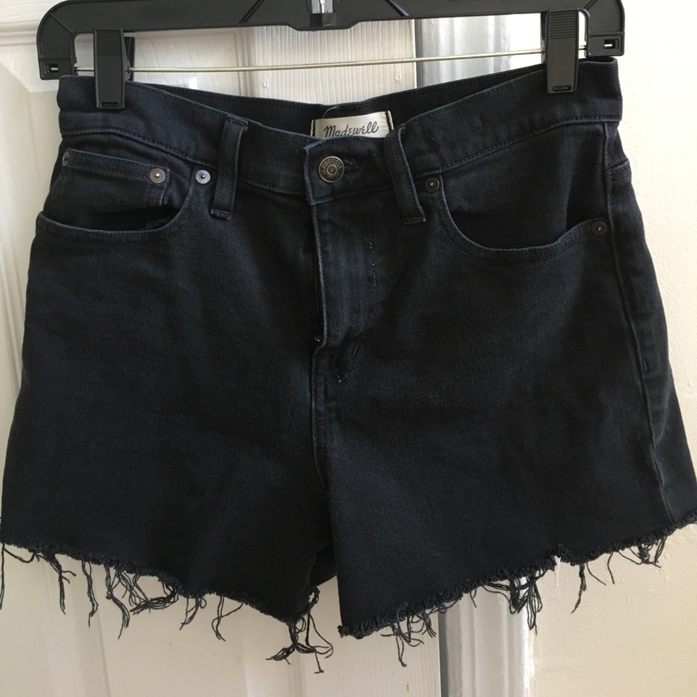 Washed high rise black denim cut offs