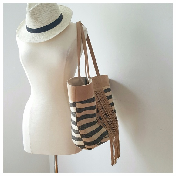 LARGE STRIPED BEACH TOTE with Tassels - Picture 7 of 8