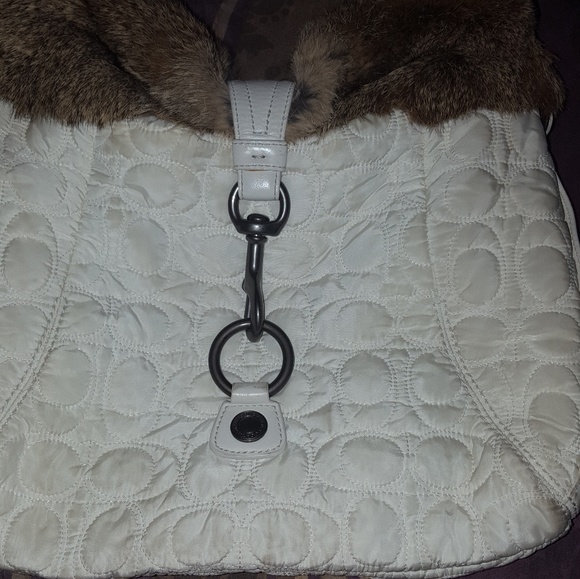 Coach | Bags | White Coach Nylon Rabbit Fur Purse | Poshmark
