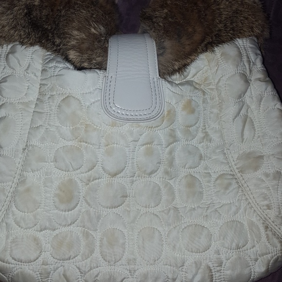 Coach | Bags | White Coach Nylon Rabbit Fur Purse | Poshmark
