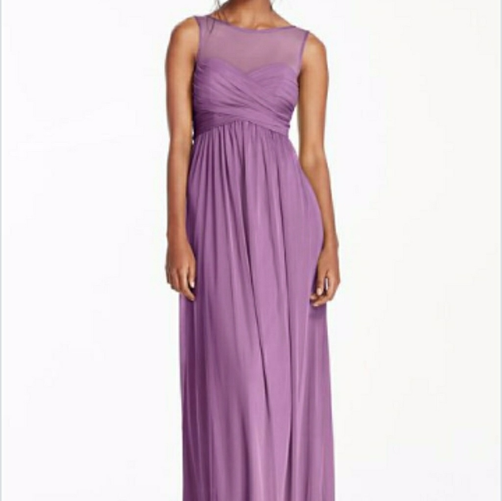 David's Bridal Long Mesh Dress Illusion Neckline