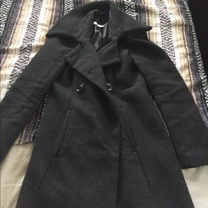 Black Pea/Trench Coat with Knit Collar