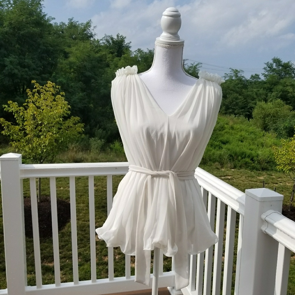 Shoulder less White Frill Blouse