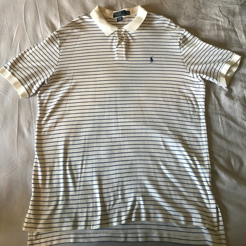 XXL White Polo Collar/Blue Stripes