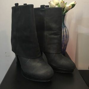 Leather Foldover heeled boots