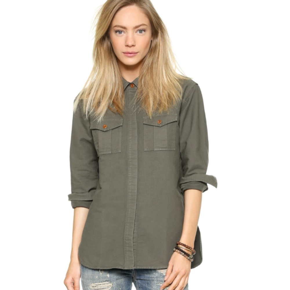 Madewell ex-boyfriend cotton shirt in olive. Sz L