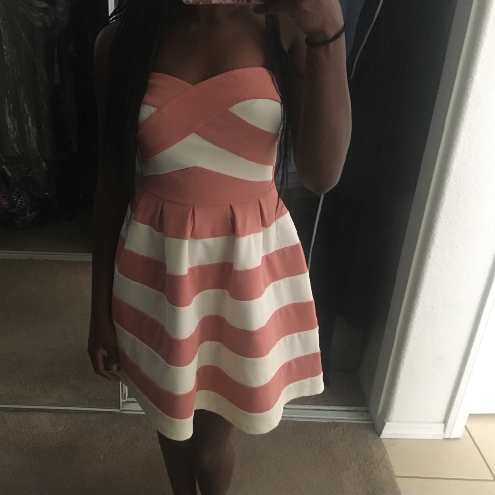 pink and white stripped dress