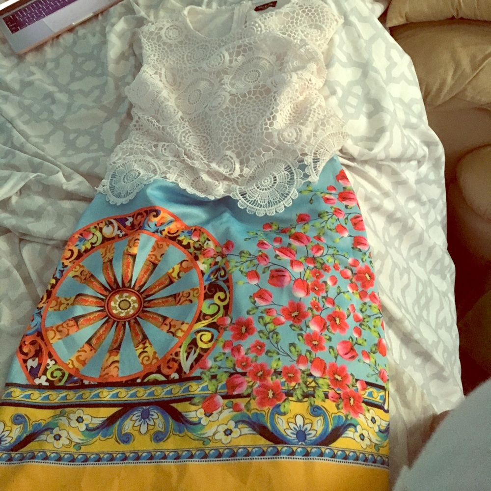 Lovely, daytime chic dress with lace overlay.