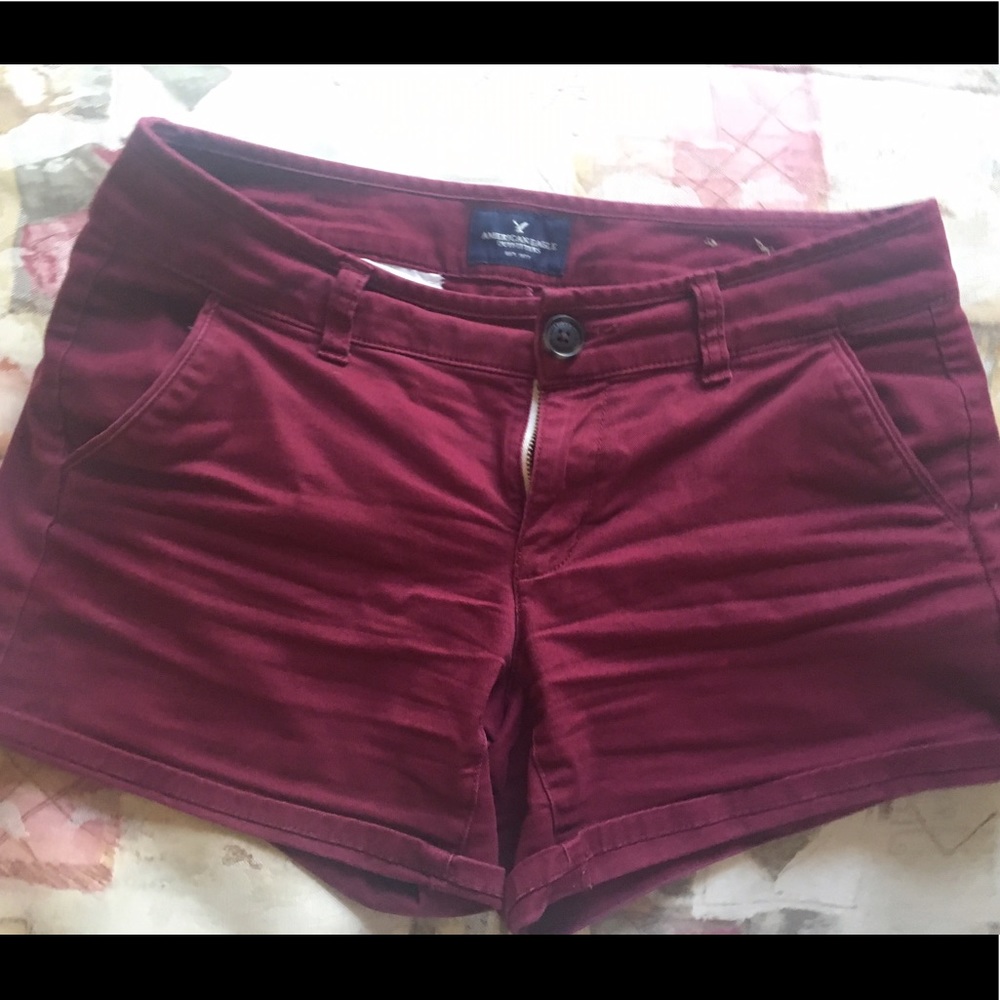 AEO burgundy chino shorts