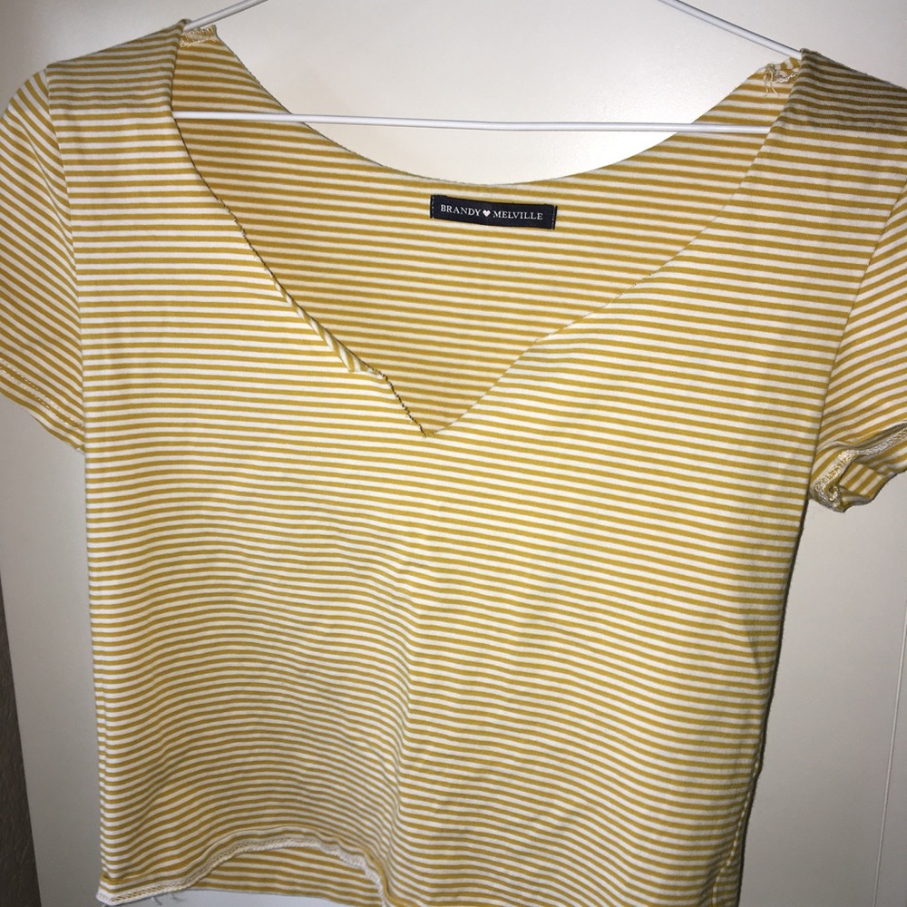Yellow & White  Crop Top With A V-Line Neck