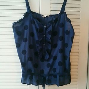 Blue and black polkadotted tank
