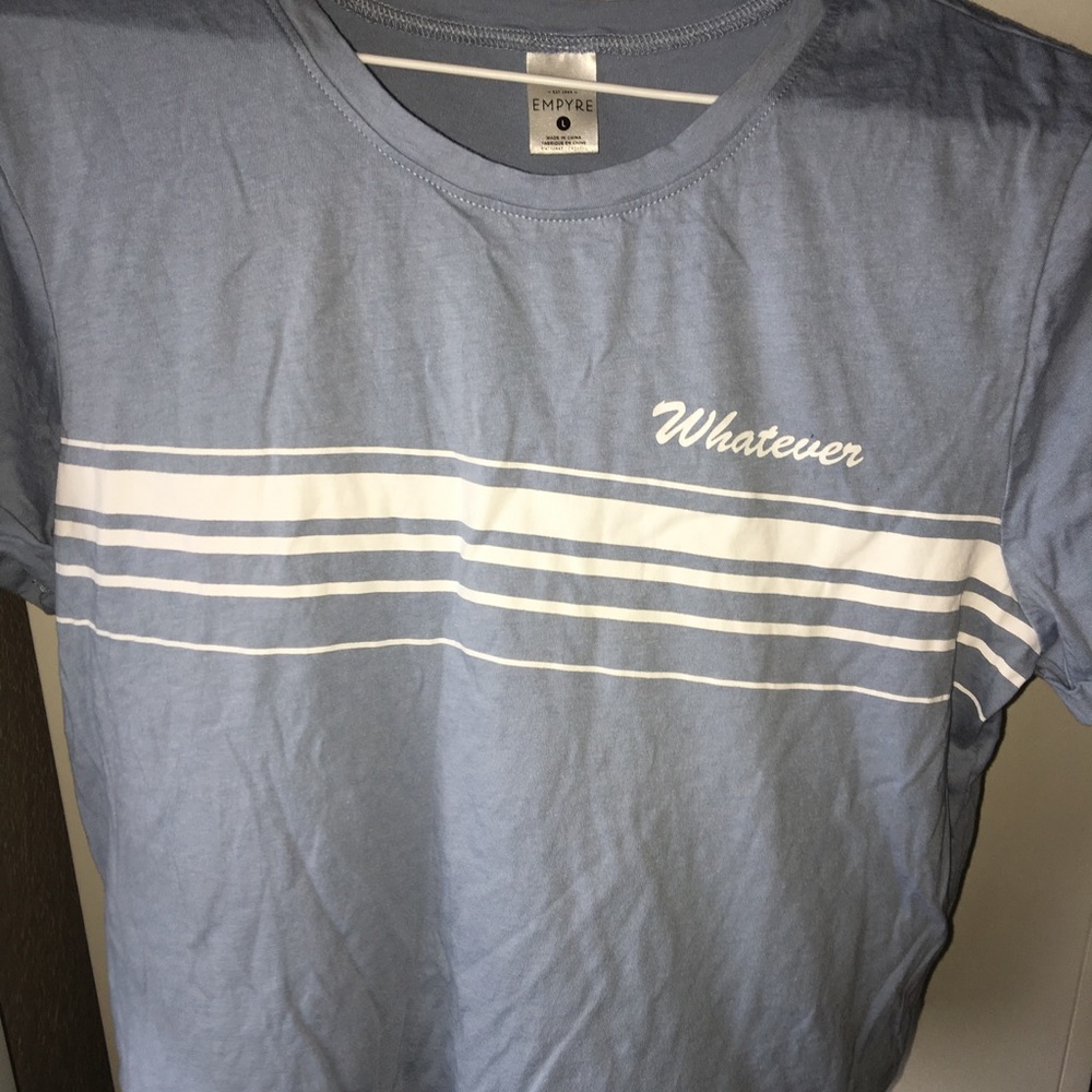 Blue and a white shirt