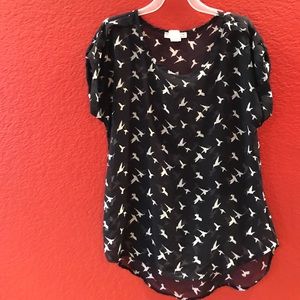 Navy High-Low Sheer Blouse