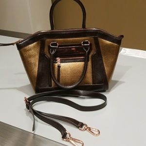 Brown and rose gold handbag