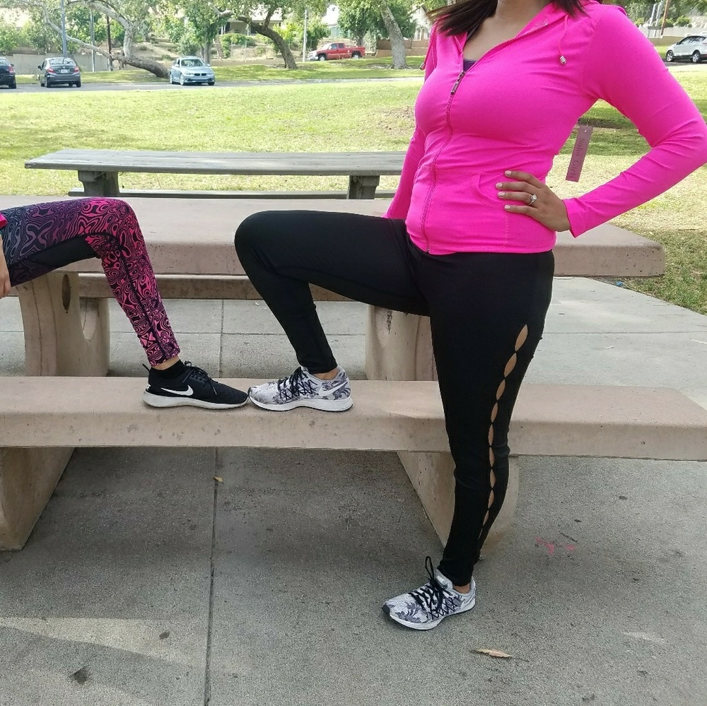 Neon pink and black legging set