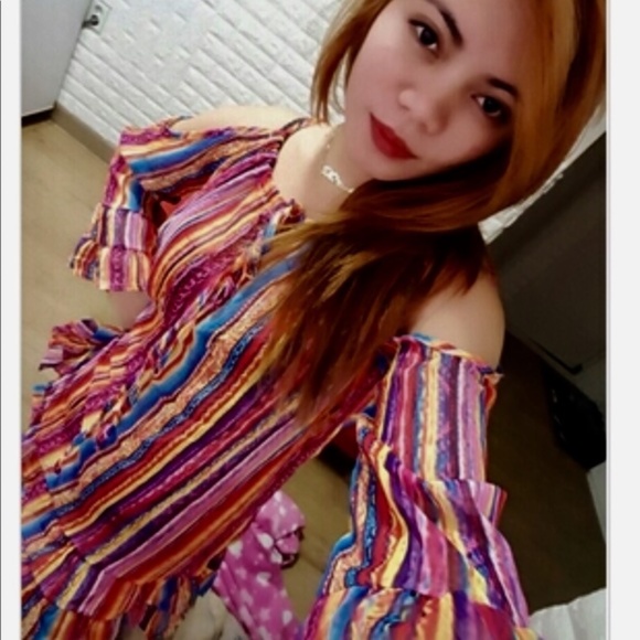 Rainbow Ruffle Cold-Shoulder Beach Coverup Dress - Picture 5 of 7