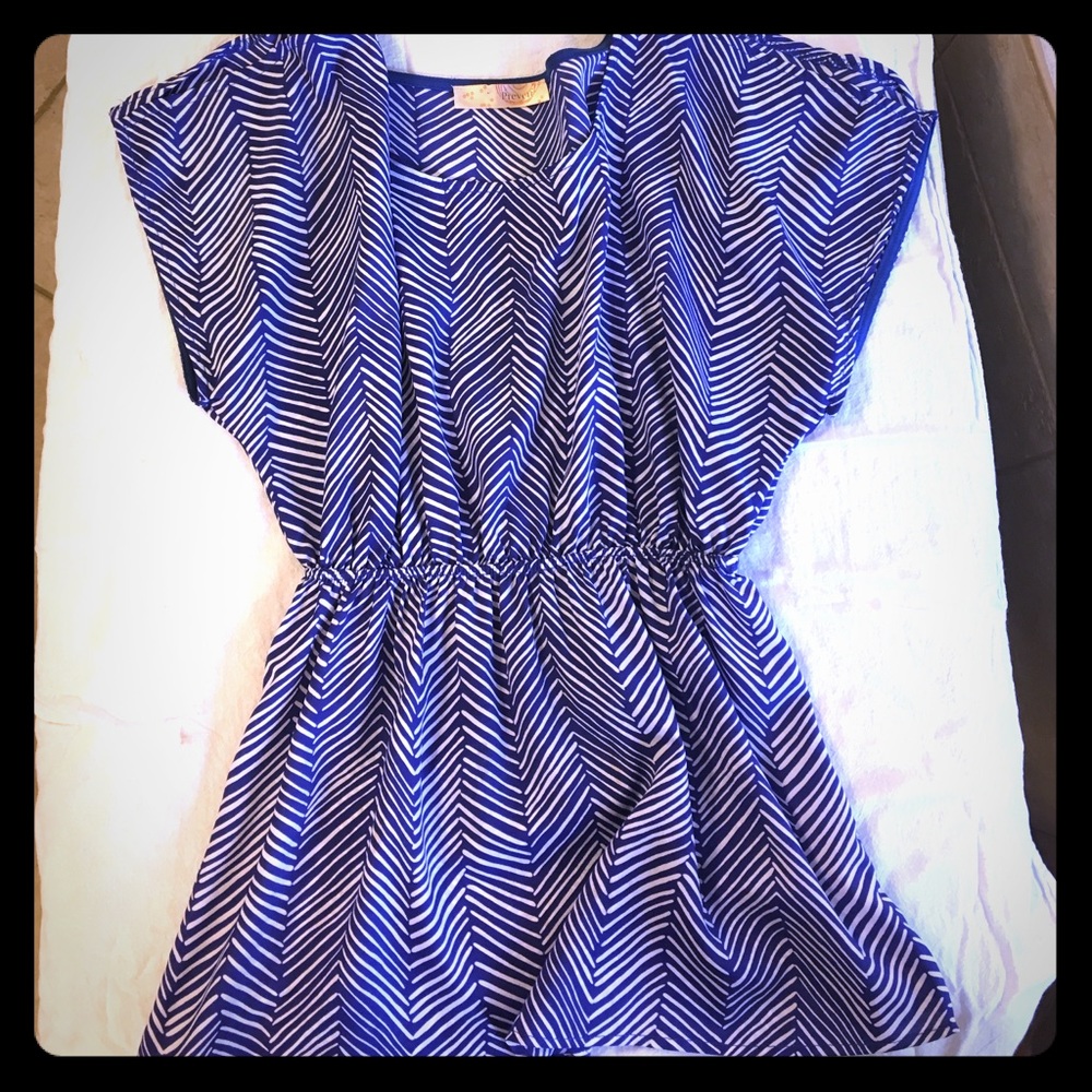 Blue and White Chevron Peek-a-boo shoulder Blouse