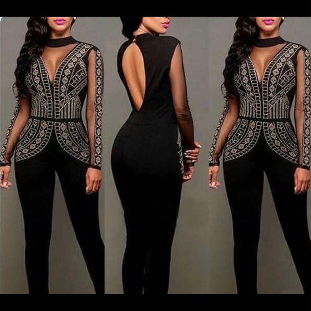Sexy Black Beaded Jumpsuit