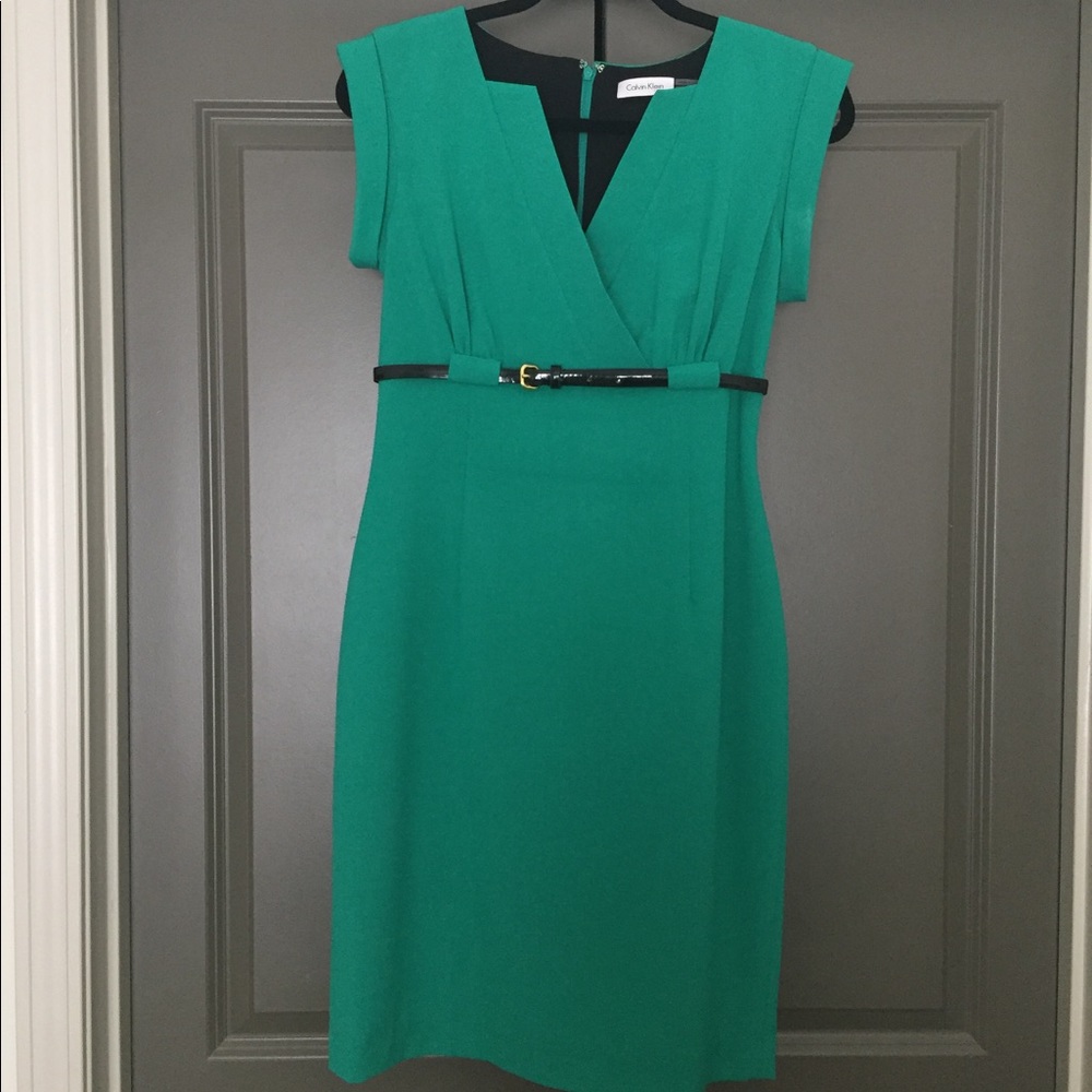 Calvin Klein green belted dress