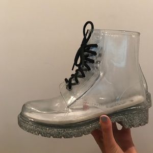Clear rain boots with glitter soles
