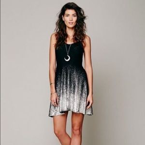 Free People Black Silver Lace Ombré Foil Dress