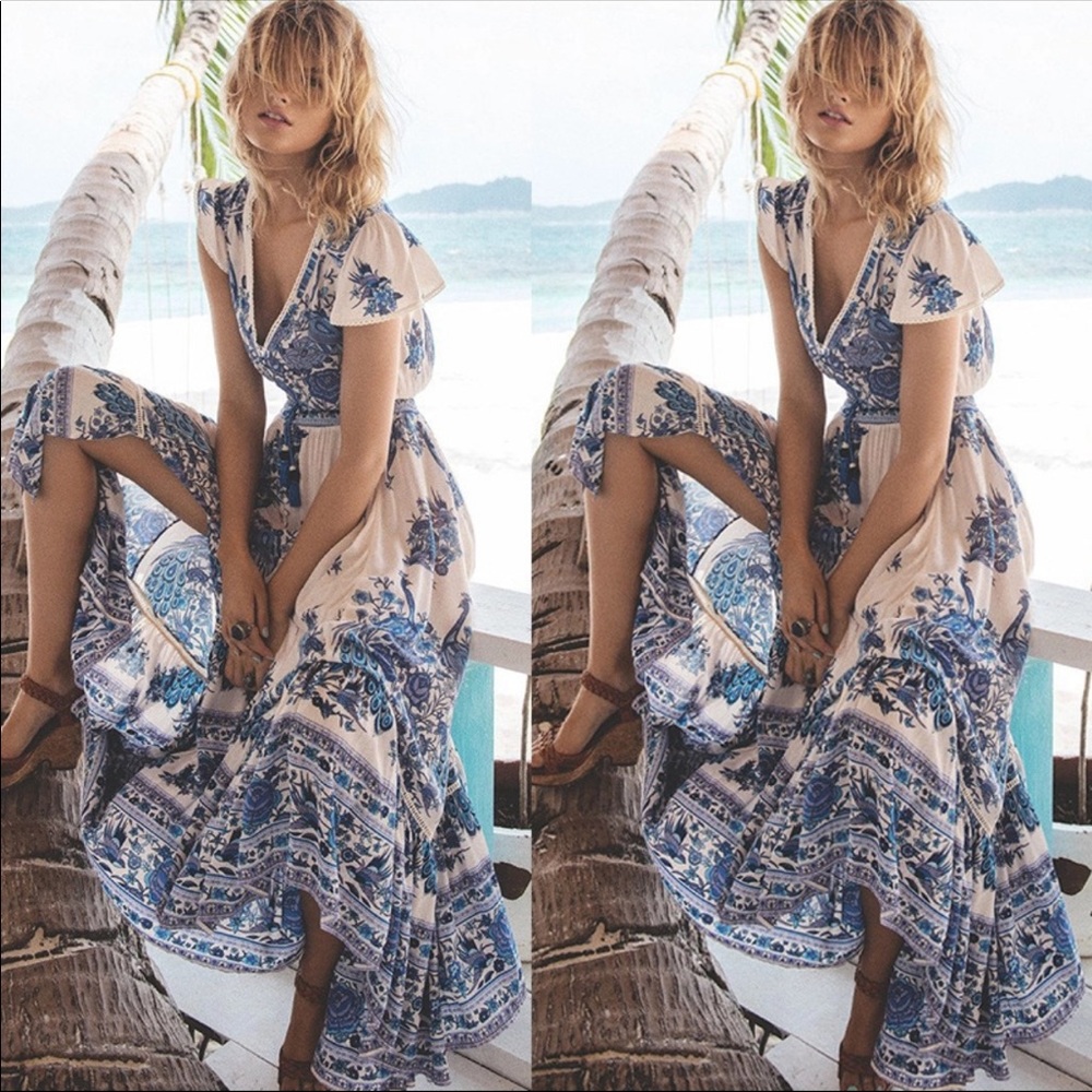 🔥FIRE SALE🔥 🆕 Boho Short Sleeve Long Maxi Dress