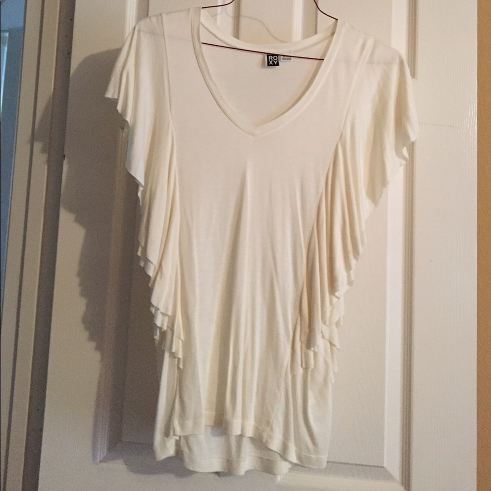 Never Worn ROXY Cream V neck Top w/ ruffles