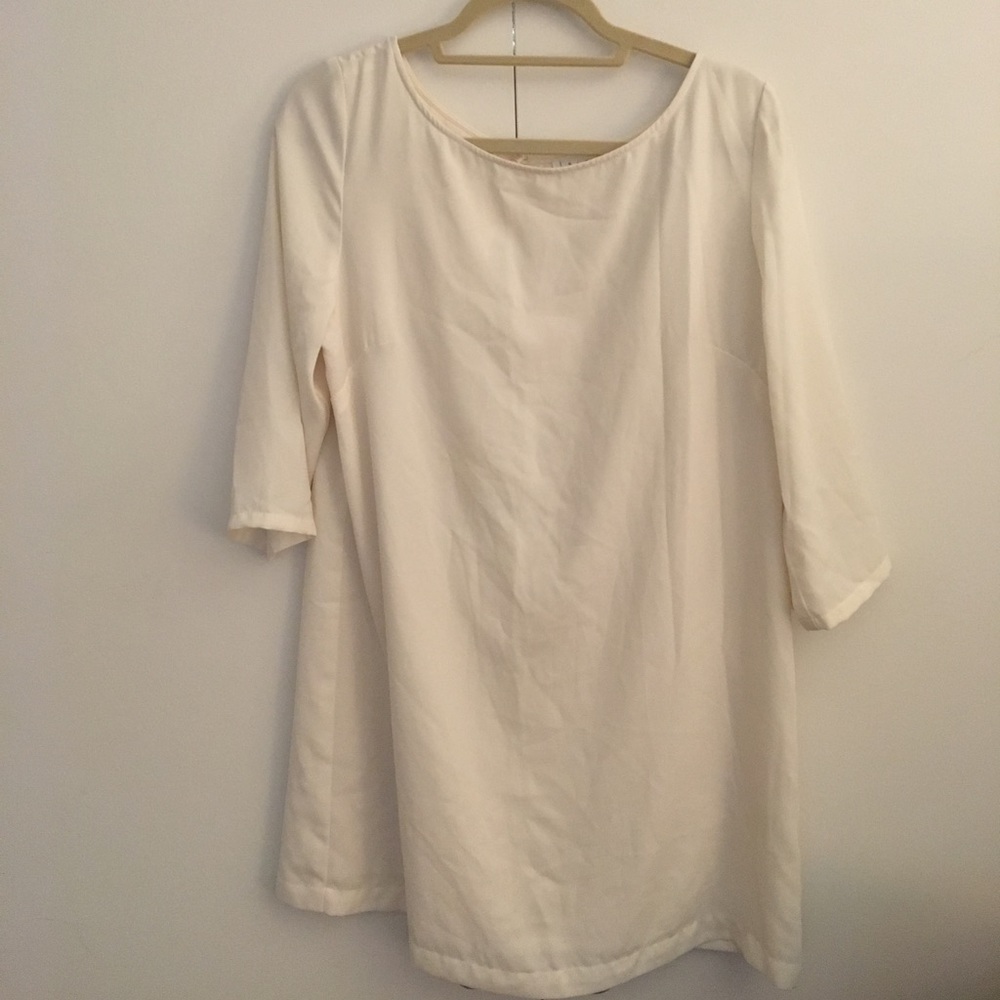 boatneck shift dress three-quarter-sleeve