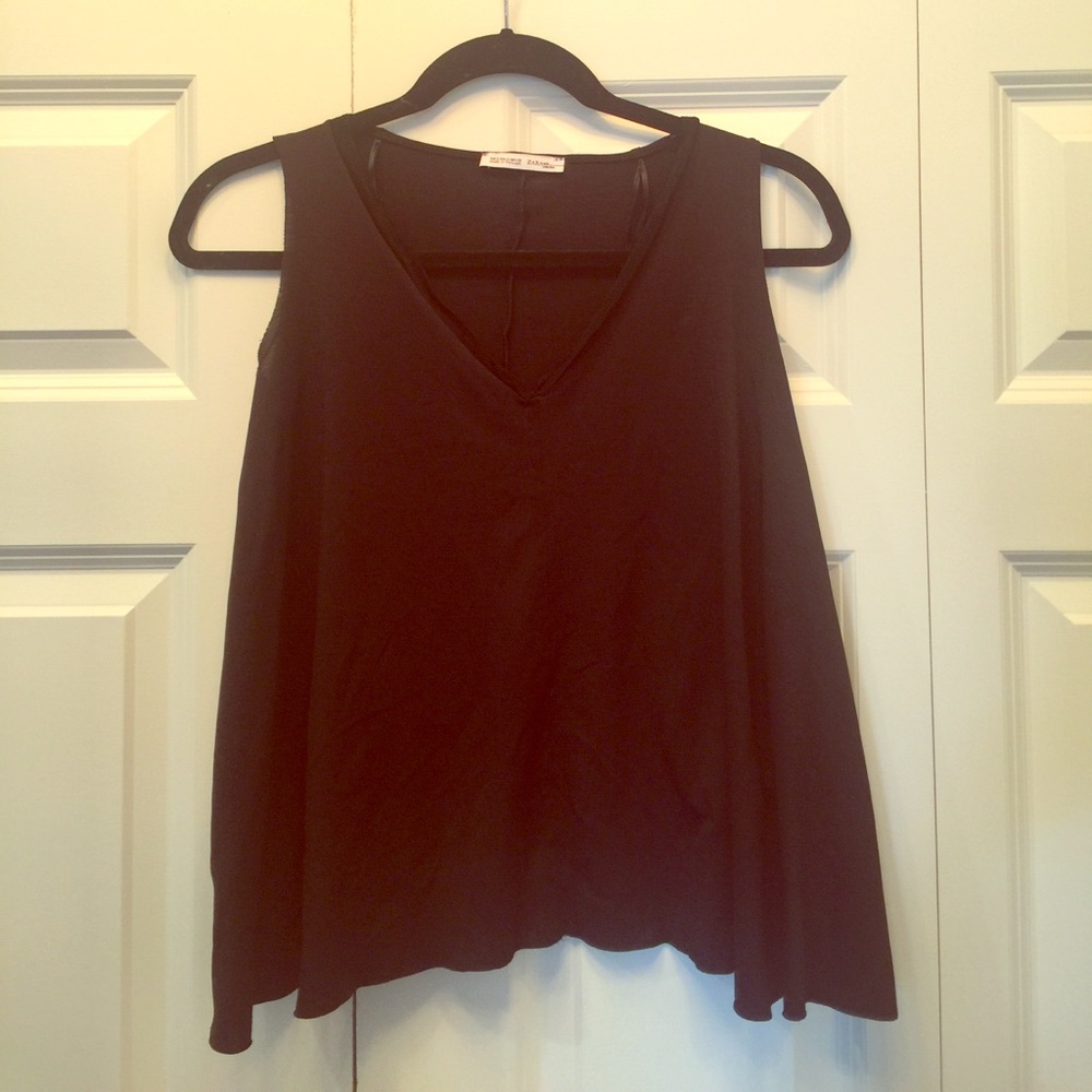 Zara black v neck crop top tank top small