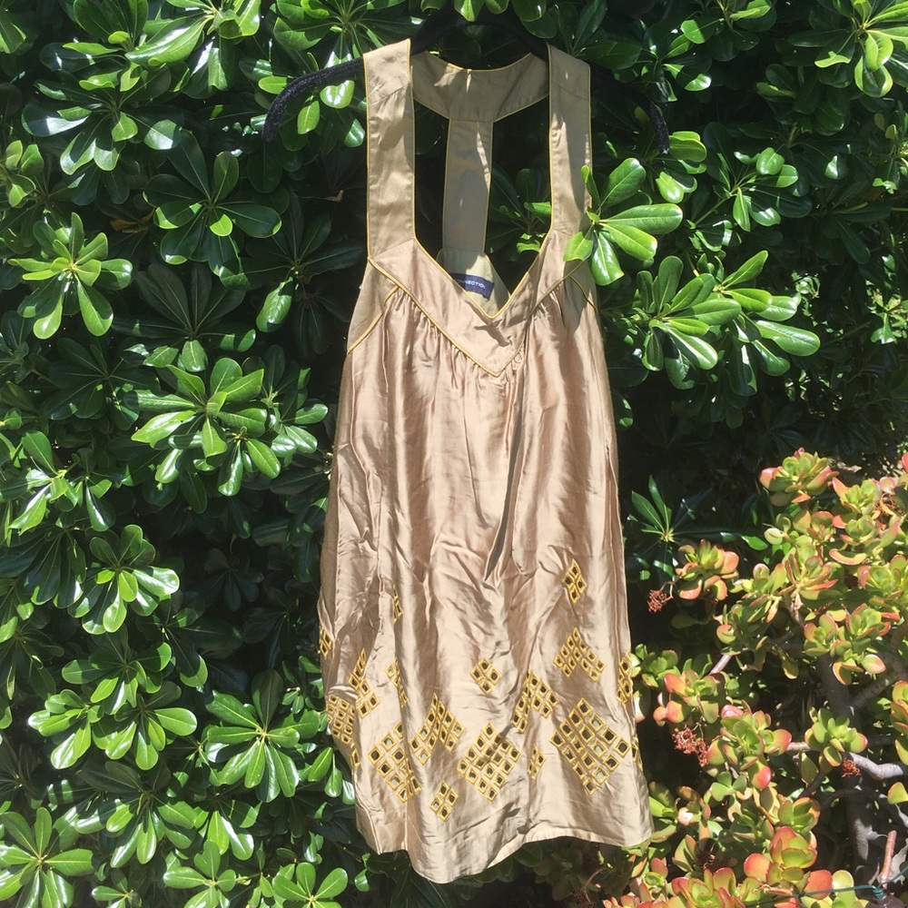 Gorgeous olive green and tan silky racerback dress