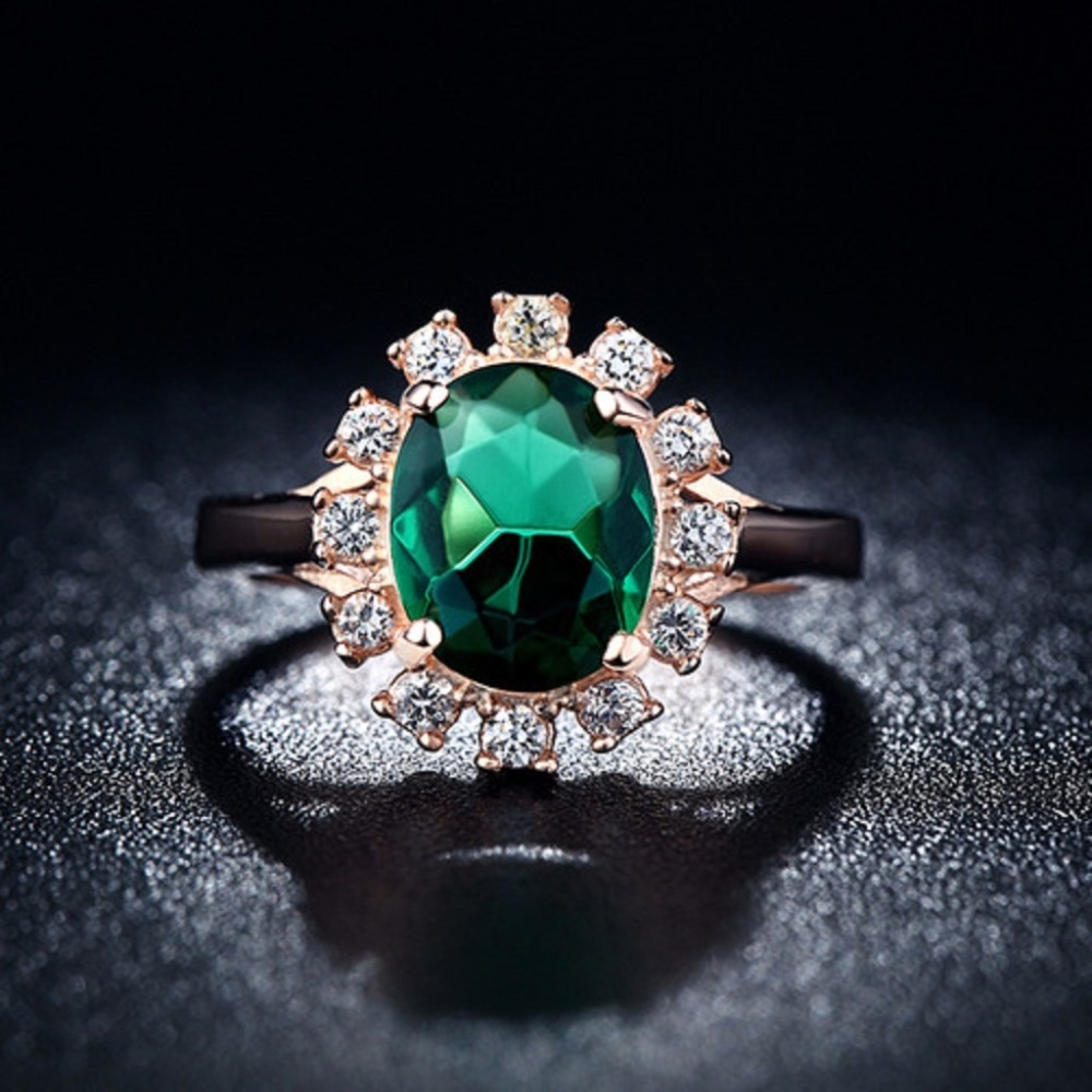 Rose Gold green emerald ring