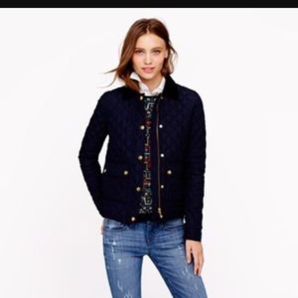 J. Crew quilted Navy puffer gold buttons size sm