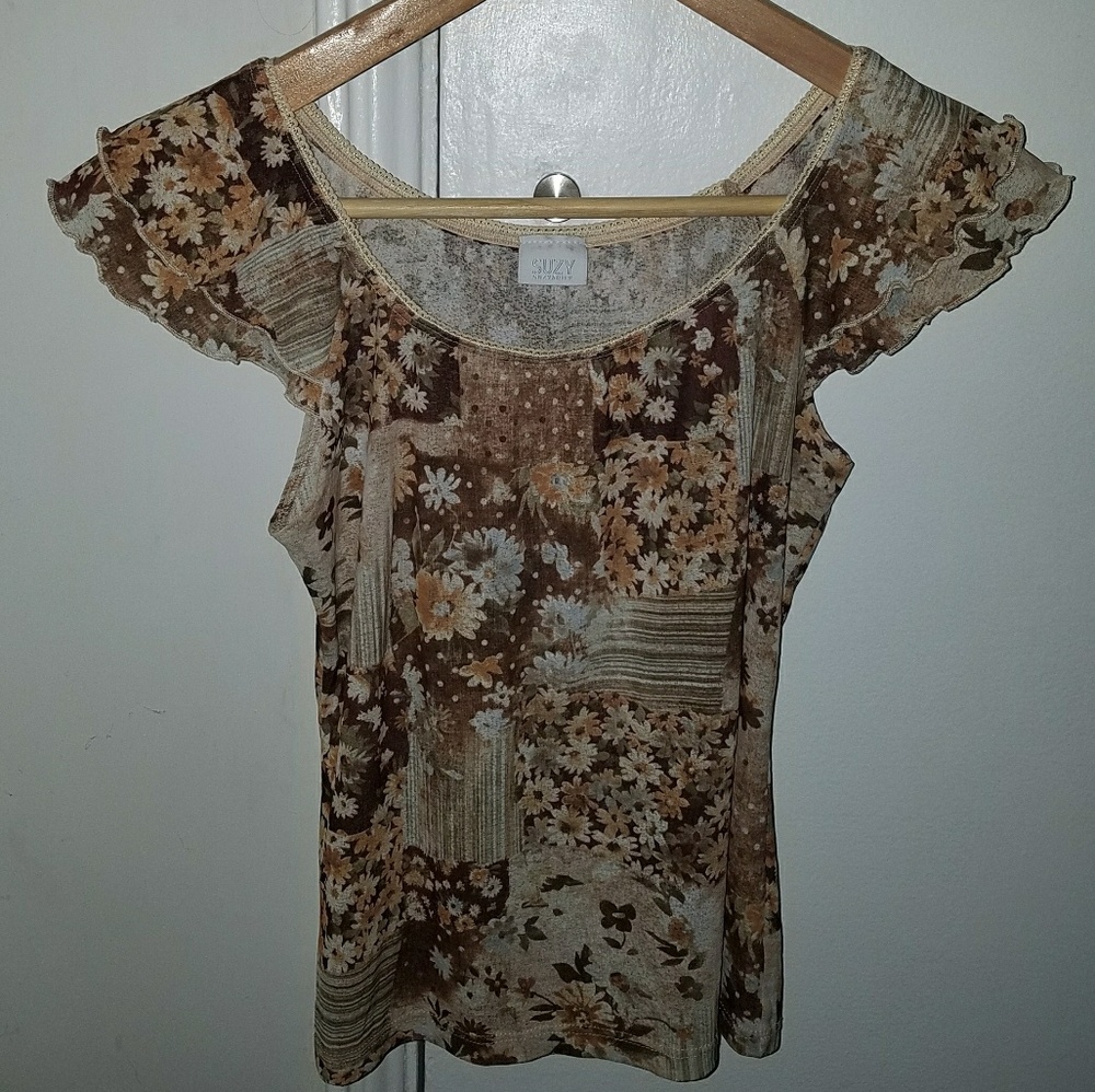 Brown and tan floral top