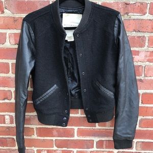 Black leather bomber jacket
