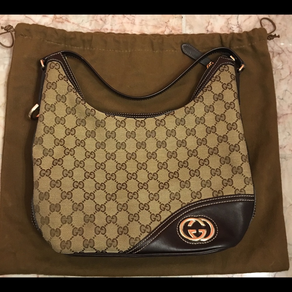 Authentic Gucci Monogram New Britt Medium Hobo Bag