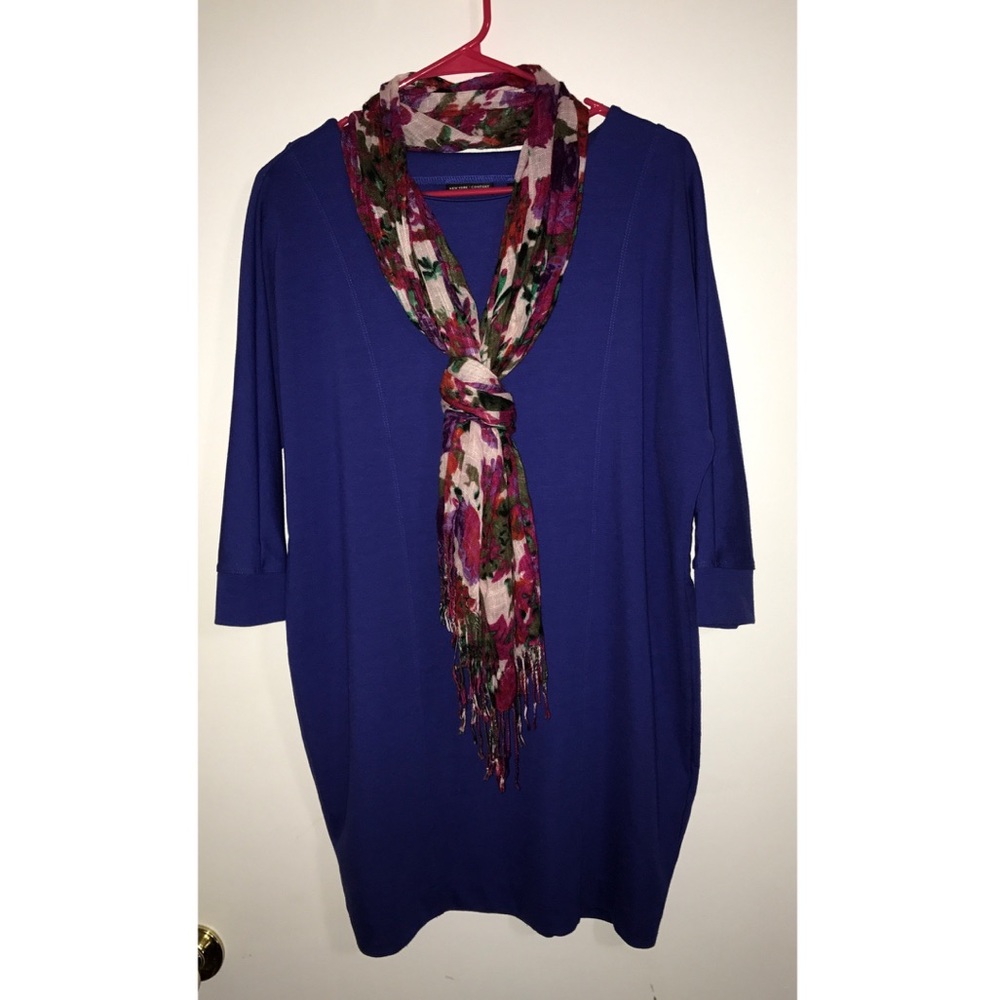 NEW YORK & CO Brilliant Blue Scallop Dress