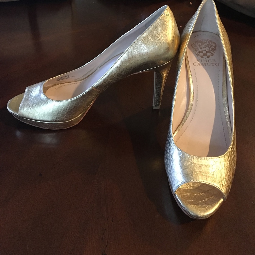 Vince Camuto Janeese Gold Peep Toe Heels